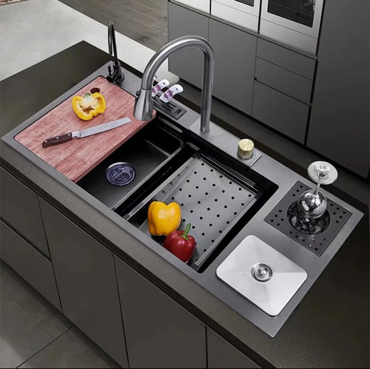 Elegant Waterfall Kitchen Sink Faucet with Digital Temperature Display & LED Lighting